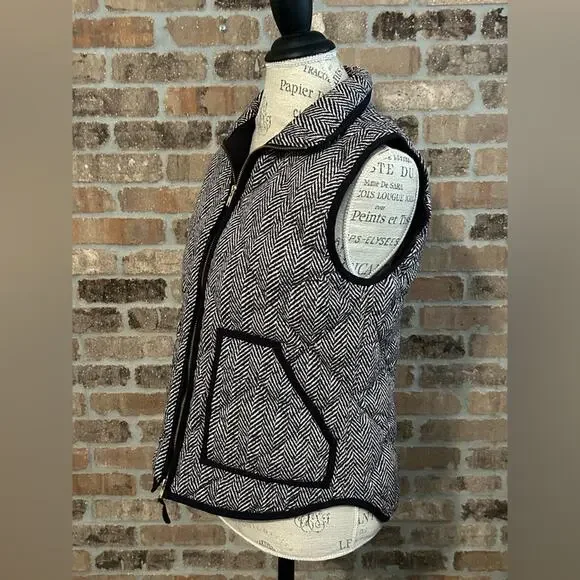 J. Crew Women's Micro Chevron gray black Full Zip Sleeveless quilted Vest fall S - Picture 6 of 11